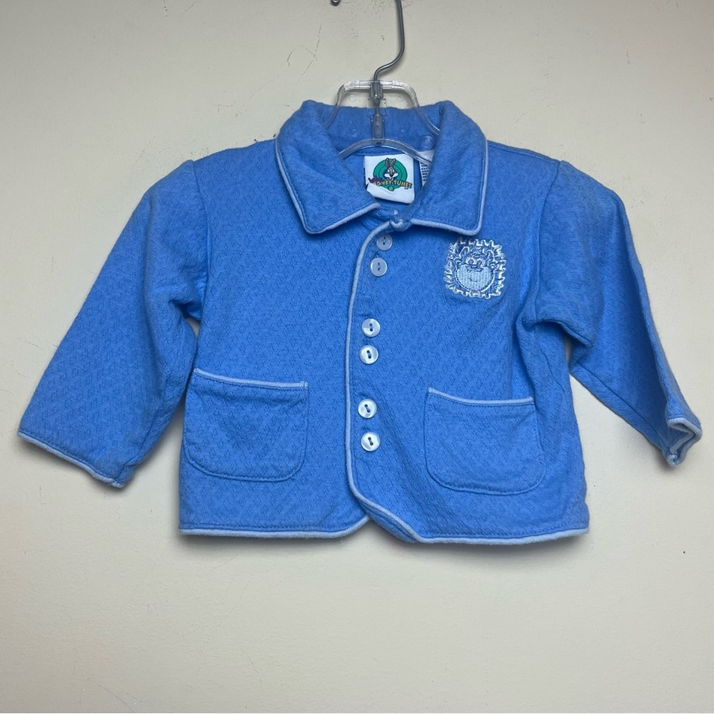Vtg Baby Looney‎ Tunes PJ Top Button Up Infant Size 12M Taz 90s